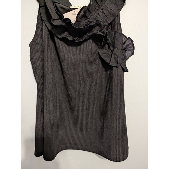 NWT Ribbed ruffle sleeveless black large tank top dressy blouse - Picture 2 of 6